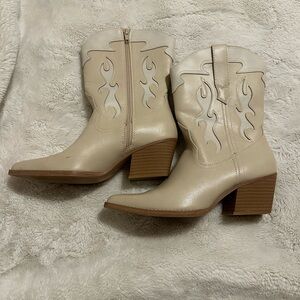 Cream Western Ankle Boots